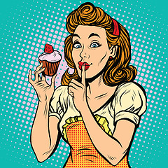 Image showing Retro woman with cupcake