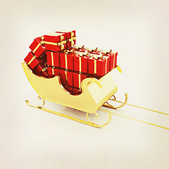 Image showing Christmas Santa sledge with gifts. 3D illustration. Vintage styl