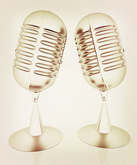 Image showing metal microphones. 3D illustration. Vintage style.