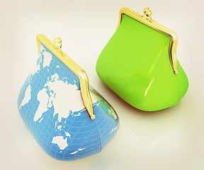 Image showing Purse Earth and purses. On-line concept. 3D illustration. Vintag