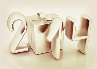 Image showing Abstract 3d illustration of text 2014 with present box. 3D illus