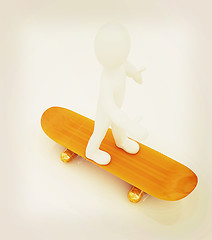 Image showing 3d white person with a skate and a cap. 3D illustration. Vintage