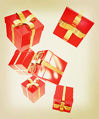 Image showing Bright christmas gifts on a white background . 3D illustration. 