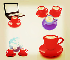 Image showing Coffee set. 3D illustration. Vintage style.