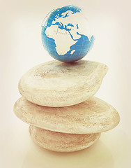 Image showing earth on spa stones. 3d icon . 3D illustration. Vintage style.