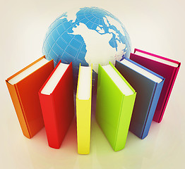 Image showing Colorful books and earth. 3D illustration. Vintage style.