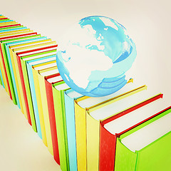 Image showing Colorful books and earth. 3D illustration. Vintage style.