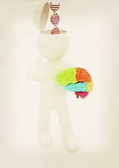 Image showing 3d people - man with half head, brain and trumb up. Medical conc