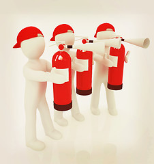 Image showing 3d mans with red fire extinguisher . 3D illustration. Vintage st