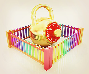 Image showing Protection concept.Lock closed colorfull fence . 3D illustration