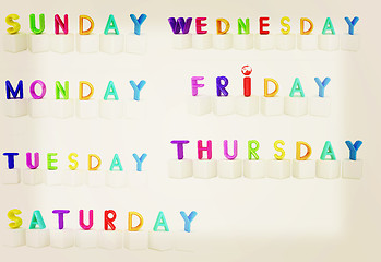 Image showing Set of 3d colorful cubes with white letters - days of the week .