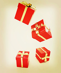 Image showing Bright christmas gifts on a white background . 3D illustration. 