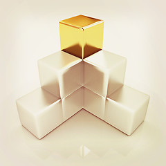 Image showing colorful block diagram with one individual gold cube top. 3D ill