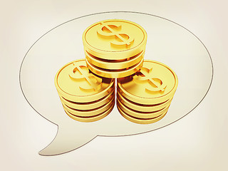 Image showing messenger window icon and Gold dollar coins . 3D illustration. V