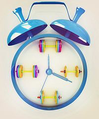 Image showing Alarm clock icon with dumbbells. Sport concept . 3D illustration