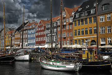 Image showing COPENHAGEN, DENMARK - AUGUST 14, 2016: Boats in the docks Nyhavn