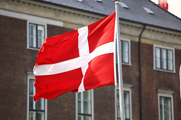 Image showing Waving Danish flag on the mast in Copenhagen, Denmark