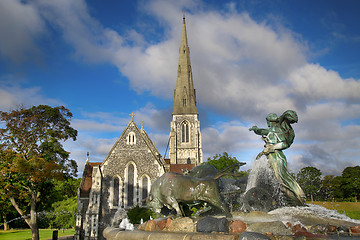 Image showing St. Alban\'s church (Den engelske kirke) and fountain in Copenhag