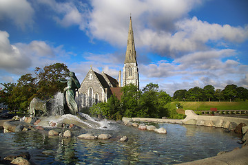 Image showing St. Alban\'s church (Den engelske kirke) and fountain in Copenhag