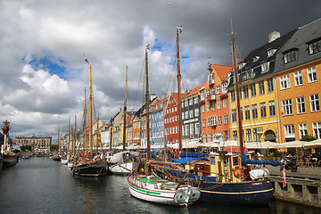 Image showing COPENHAGEN, DENMARK - AUGUST 14, 2016: Boats in the docks Nyhavn