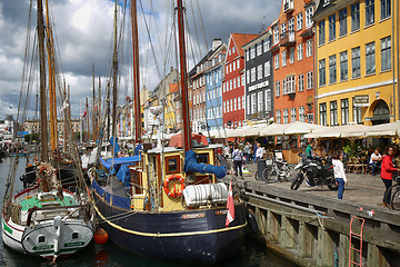 Image showing COPENHAGEN, DENMARK - AUGUST 14, 2016: Boats in the docks Nyhavn