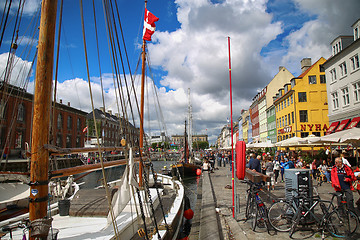 Image showing COPENHAGEN, DENMARK - AUGUST 14, 2016: Boats in the docks Nyhavn