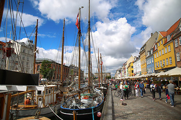 Image showing COPENHAGEN, DENMARK - AUGUST 14, 2016: Boats in the docks Nyhavn