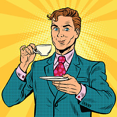 Image showing Retro businessman drinking tea