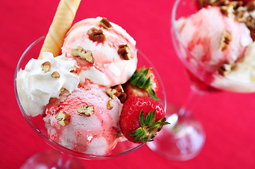 Image showing Strawberry ice cream sundae