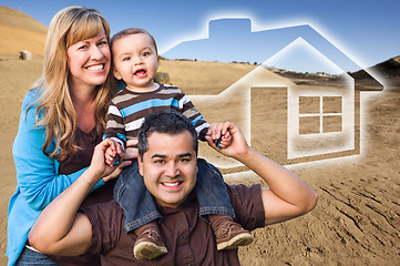 Image showing Mixed Race Family at Construction Site with Ghoosted House Behin