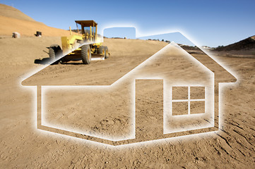 Image showing Ghosted House Outline Above Construction Site and Tractor