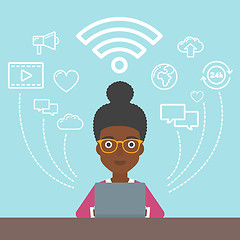 Image showing Woman working on laptop vector illustration.