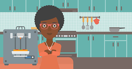 Image showing Woman with three D printer vector illustration.