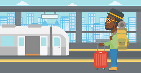 Image showing Man at the train station vector illustration.