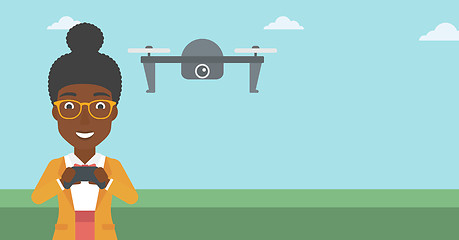 Image showing Woman flying drone vector illustration.