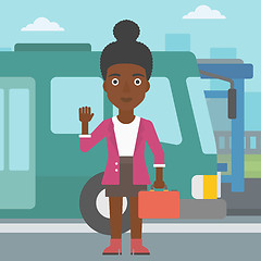 Image showing Woman travelling by bus vector illustration.