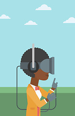 Image showing Woman wearing virtual reality headset.