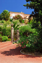 Image showing Lush garden in front of a villa