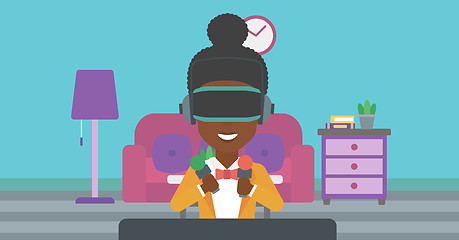 Image showing Woman wearing virtual reality headset.