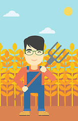 Image showing Farmer with pitchfork vector illustration.