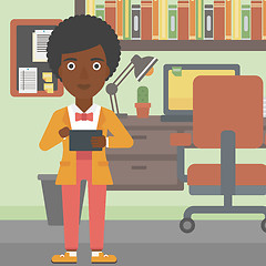 Image showing Woman using tablet computer vector illustration.