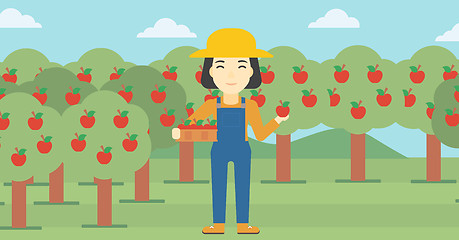 Image showing Farmer collecting apples vector illustration.