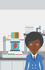 Image showing Woman with three D printer vector illustration.