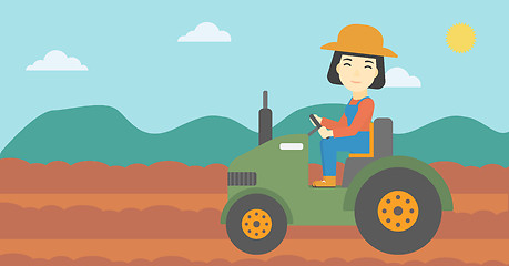 Image showing Female farmer driving tractor vector illustration.