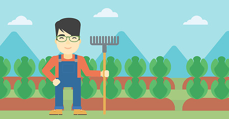 Image showing Farmer with rake vector illustration.