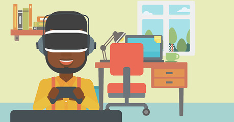 Image showing Man wearing virtual reality headset.