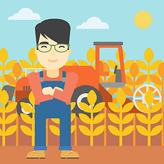 Image showing Man standing with combine on background.