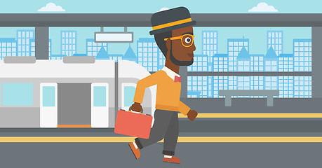 Image showing Man at the train station vector illustration.