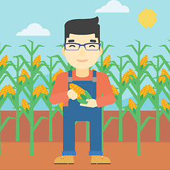 Image showing Farmer holding corn vector illustration.