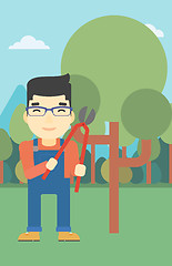 Image showing Farmer with pruner in garden vector illustration.